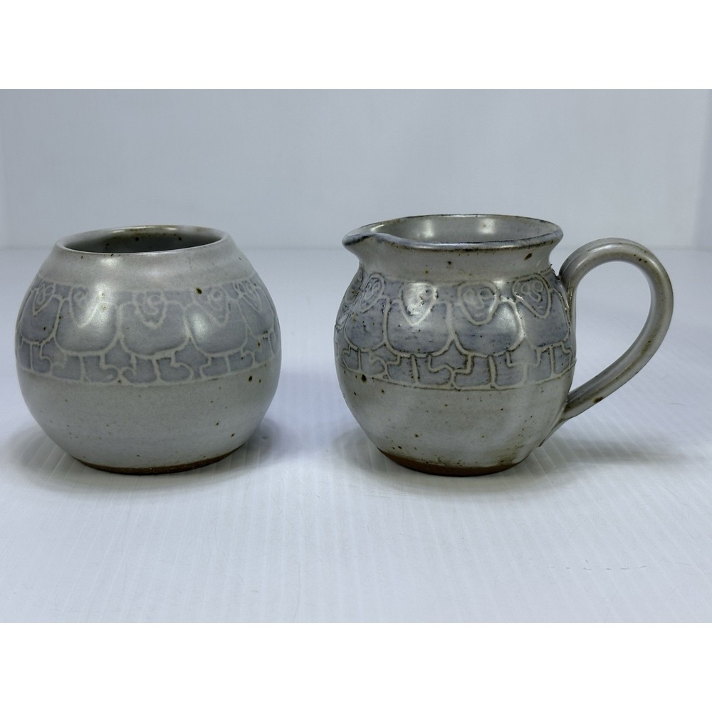 Vintage McGee Pottery Creamer & Sugar Bowl Anthropomorphic People Art Studio